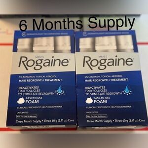 ROGAINE 5% Minoxidil Unscented Foam Hair Regrowth 6 month supply 2 boxes